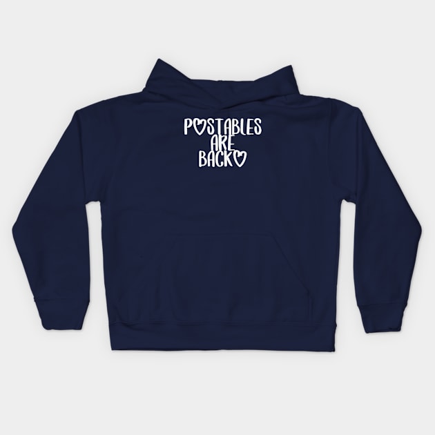 POstables are Back (White font) Kids Hoodie by Hallmarkies Podcast Store